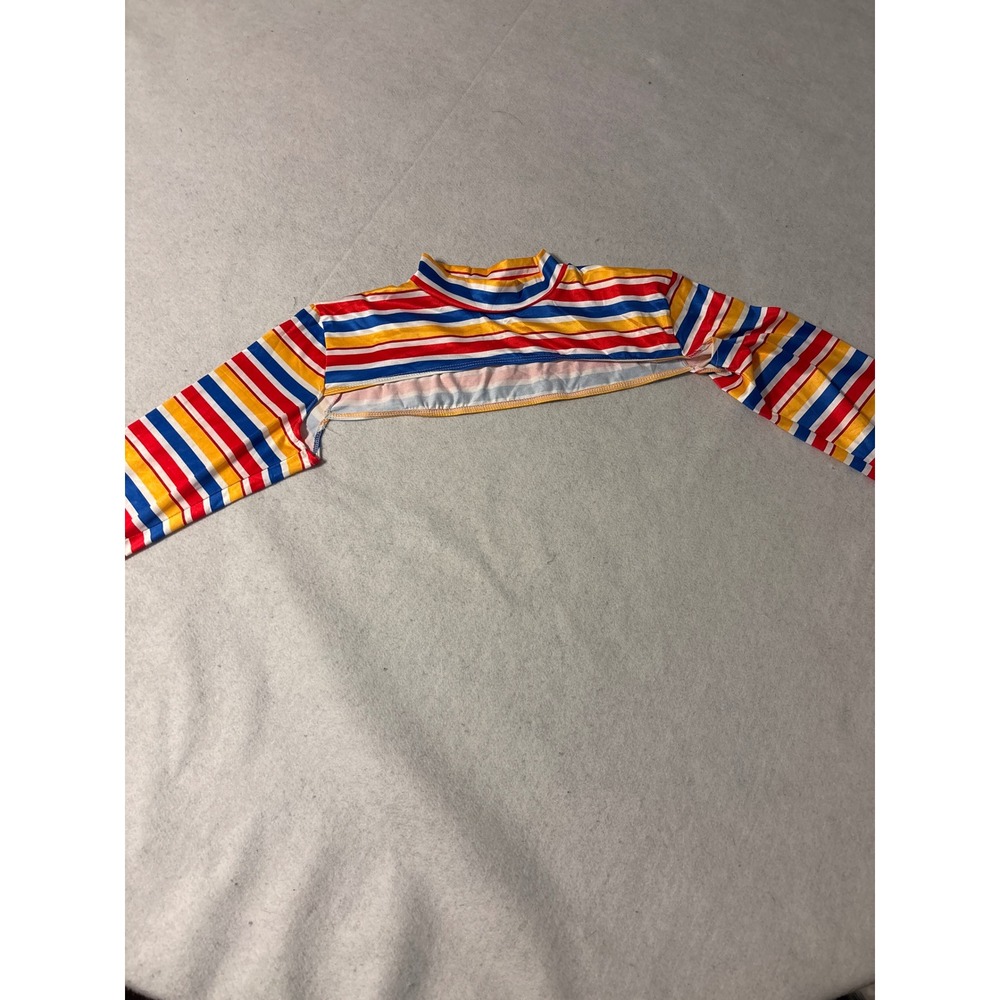 Striped Mock Neck Ultra Crop Shrug Bolero‎ Top Red Blue Yellow White Long Sleeve
